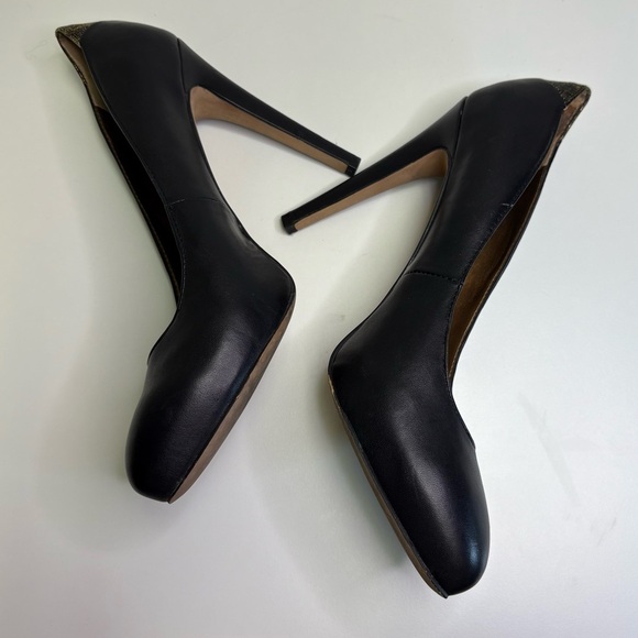 Sam Edelman Women’s 9.5 Black/Gold Heels Platform Leather Pumps Stiletto 4” Heel - Picture 7 of 10